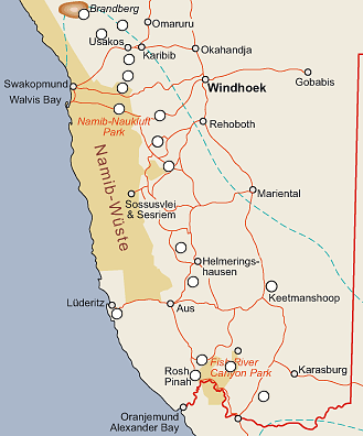 Verbreitungsgebiet des Köcherbaums in Namibia